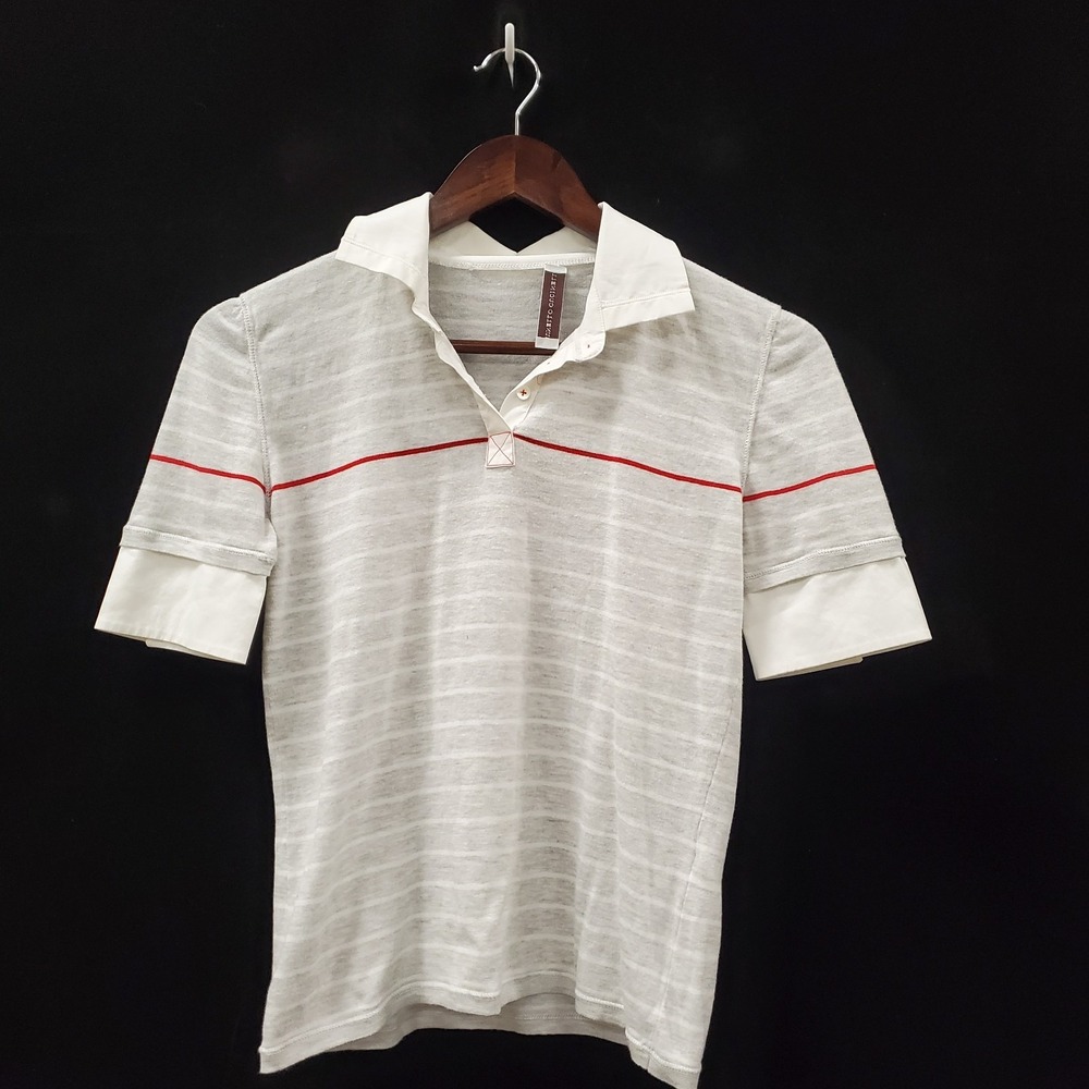 Brunello Cucinelli Womens Short Sleeve Polo Shirt Gray Striped Size S Italy